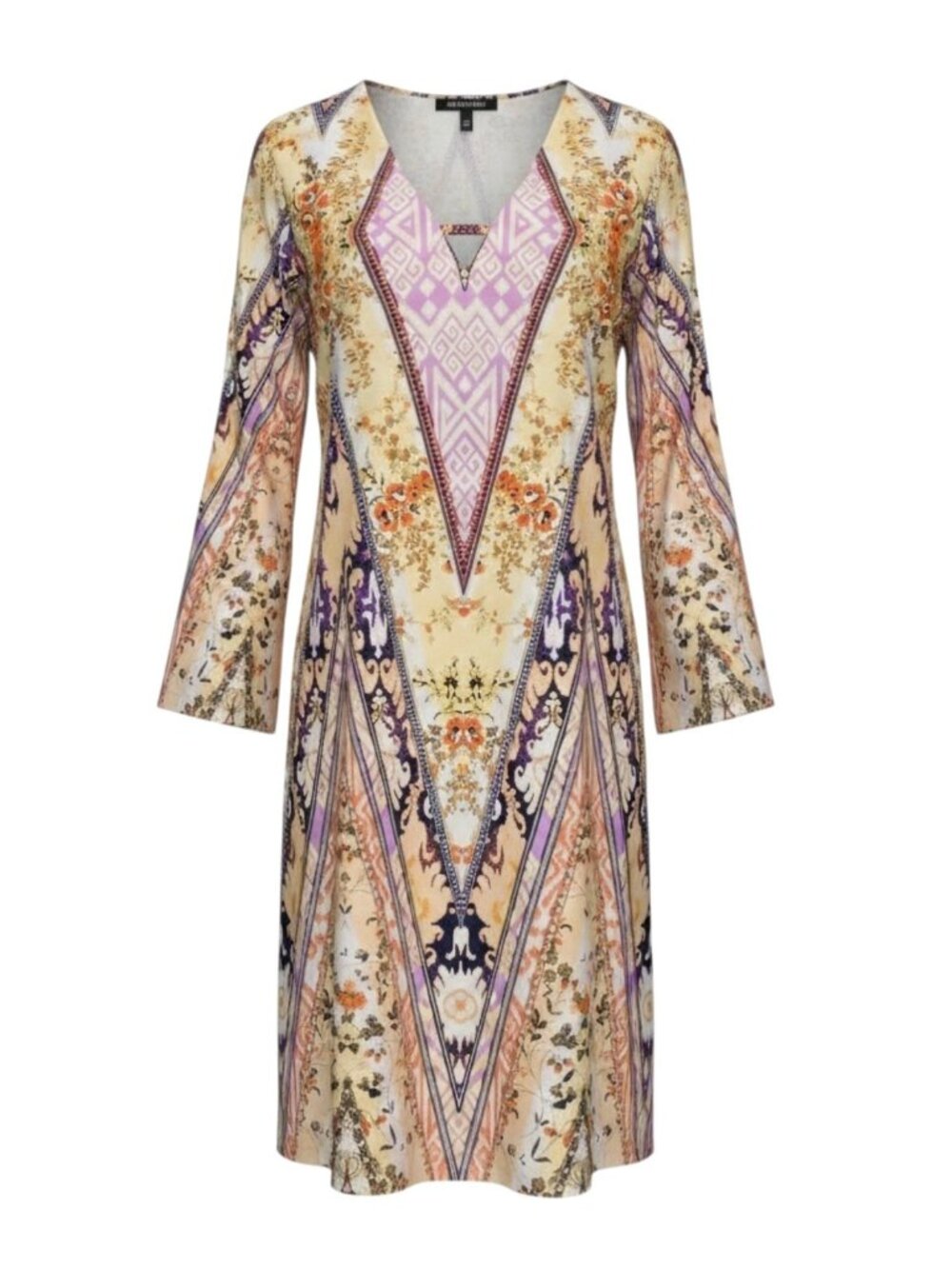 ​Melissa Paige Shift Dress XL Boho Geometric Floral 3/4 Bell Sleeve V-Neck Multi